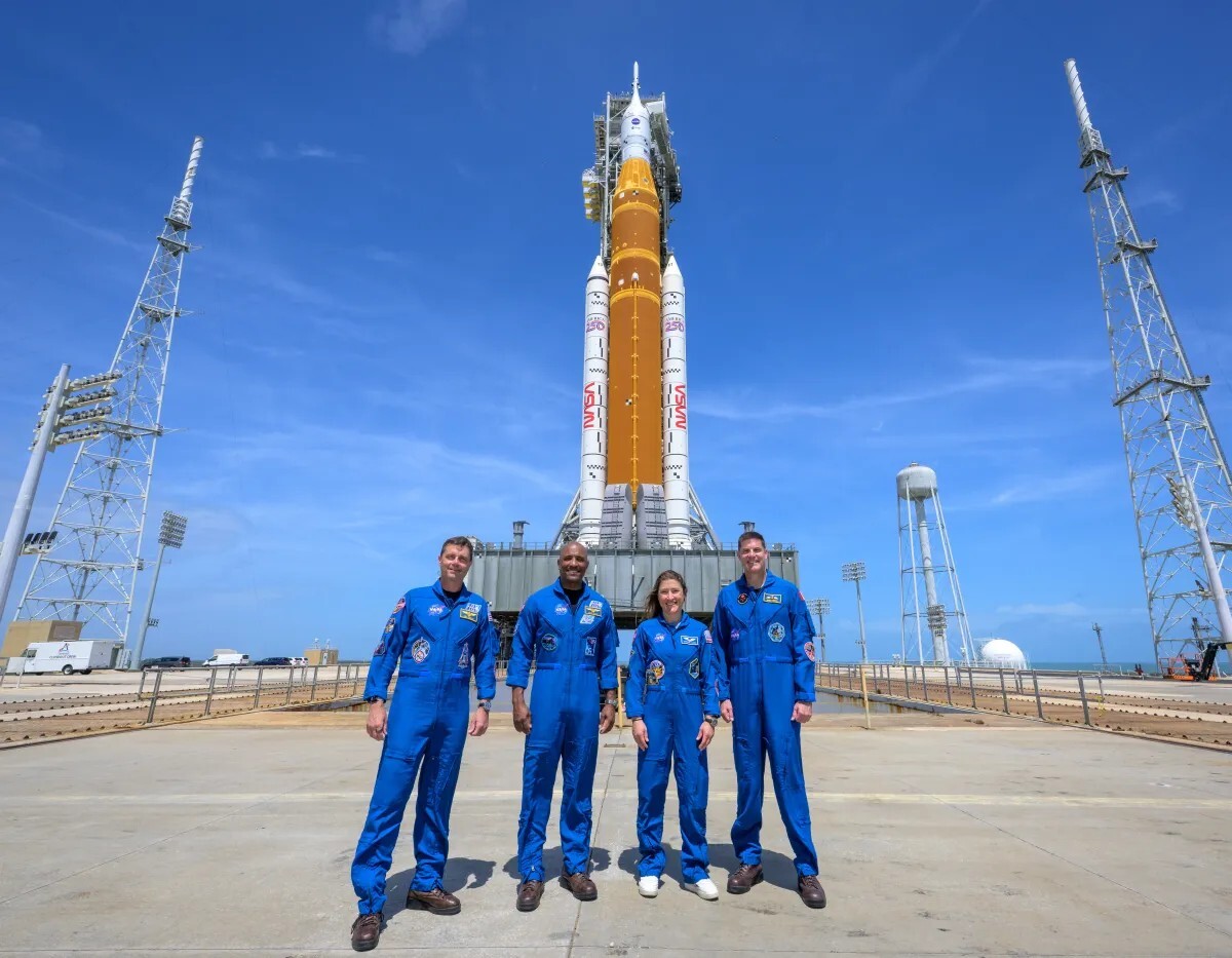 The Artemis II crew — which includes NASA astronauts Reid Wiseman (left), Victor Glover, Christina Koch, and Canadian Space Agency astronaut Jeremy Hansen — is on their way to the moon. Here